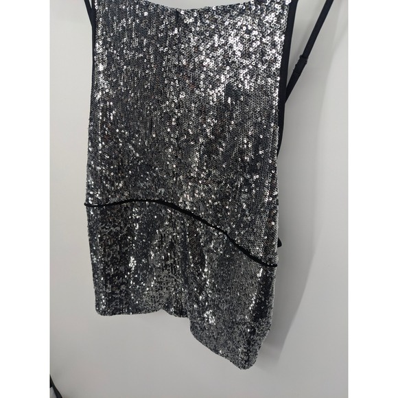 Free People James Sequin Top Womens Medium Silver Black Sparkle Party Night Out‎ - Picture 4 of 9